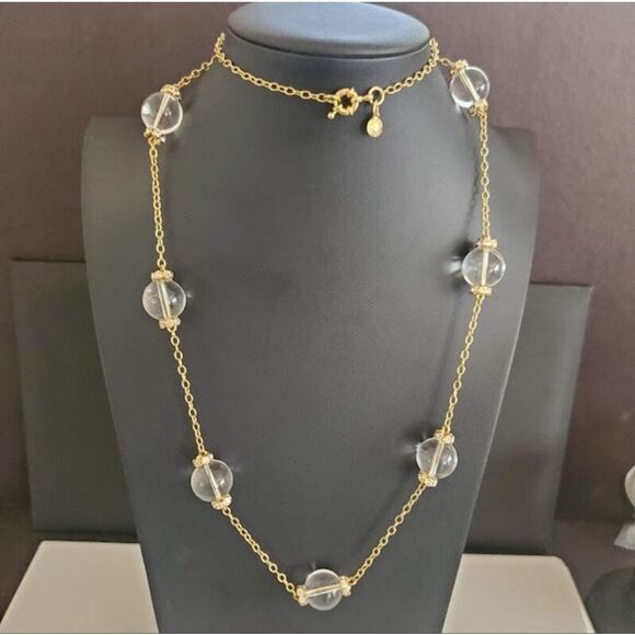 VTG J CREW GOLD TONE CLEAR GLASS BEADS & RHINESTONES 32" NECKLACE EXCELLENT COND - Picture 2 of 13